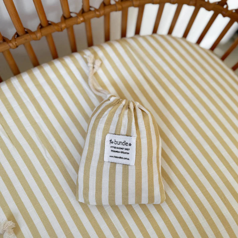 The Bundle Co Moss Stripe Fitted Bassinet Sheet