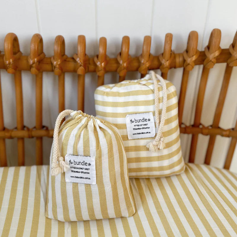 The Bundle Co Moss Stripe Fitted Bassinet Sheet